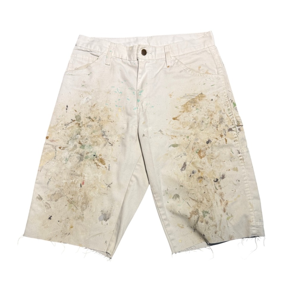 Dickies White Paint Splatter Carpenter Shorts Cut Off Raw Hem Mens 29 Utility